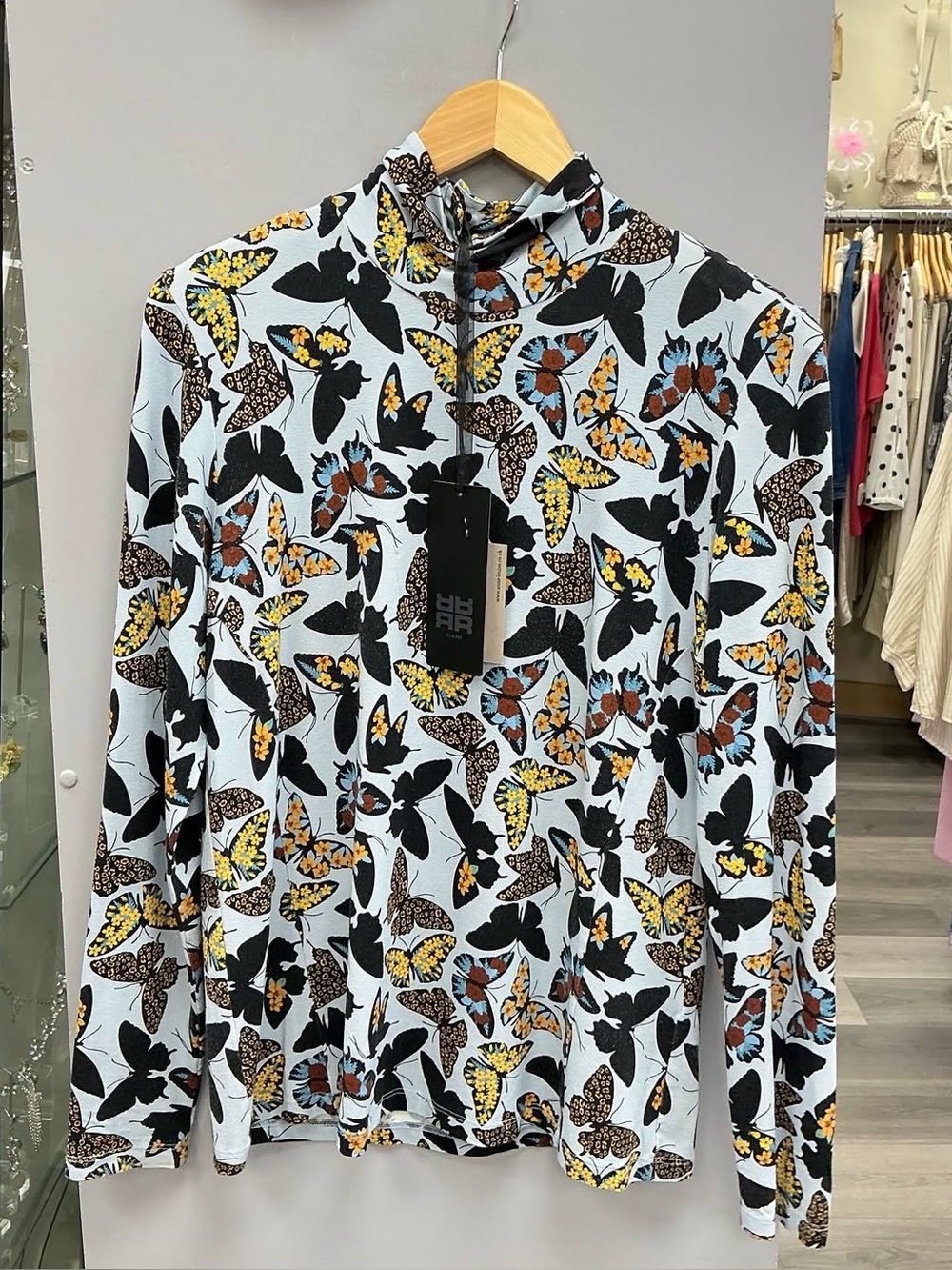 Riani Light Blue Butterfly Print Long-Sleeve rowl neck Shirt 8